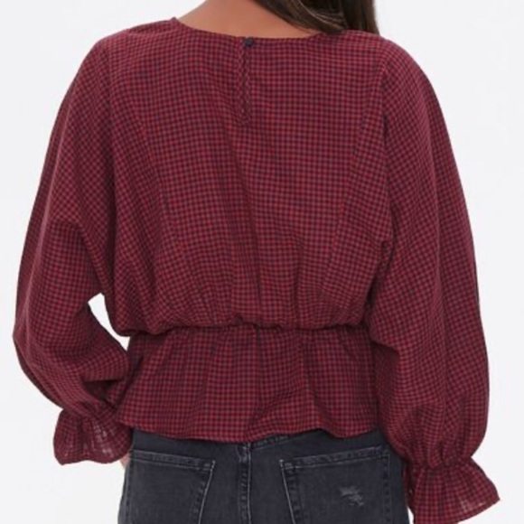 Forever 21 Navy/Red Gingham Flounce Shirt - Picture 3 of 7